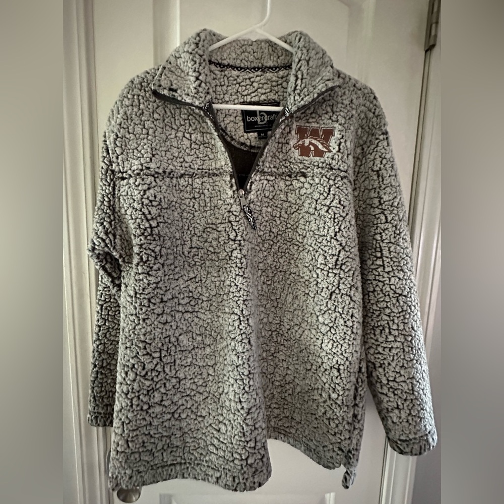 Boxercraft Women's Gray Sherpa 1/4 zip  Pullover with Western University logo